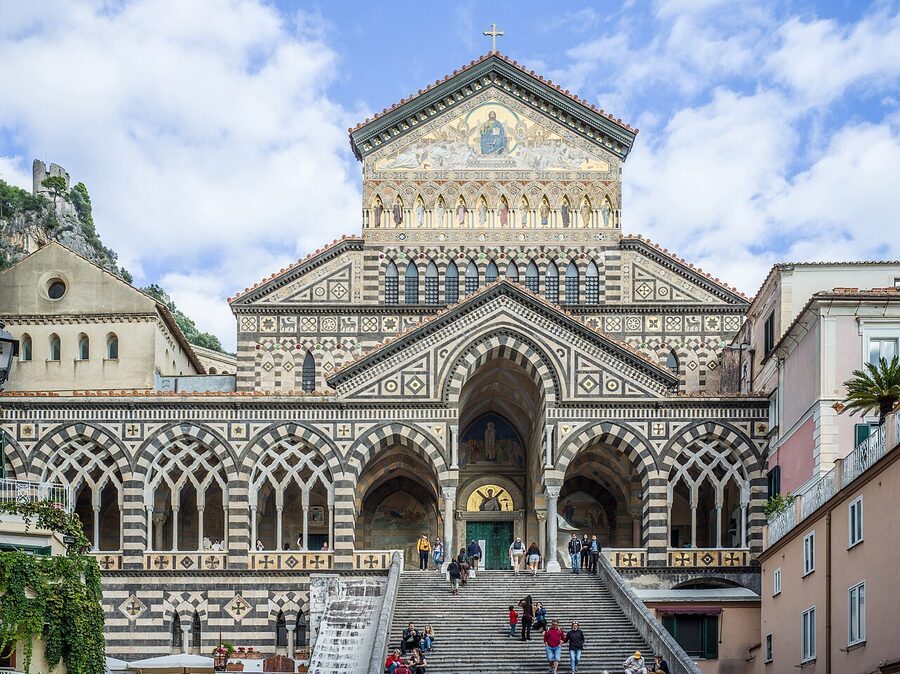 The striped Arab-Norman facade of Amalfi Cathedral