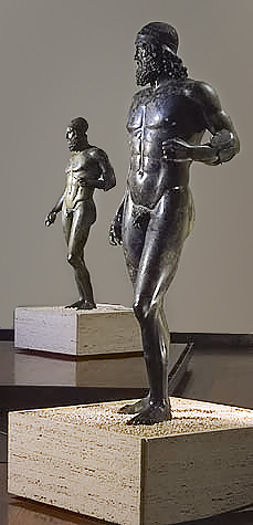 The two Bronzes of Riace at the Museo Nazionale della Magna Grecia in Reggio Calabria, Greek 5th century BC bronze statues
