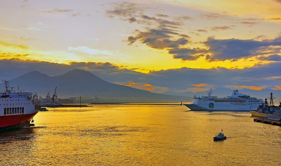 Mount Vesuvius and the harbour of Naples at dawn