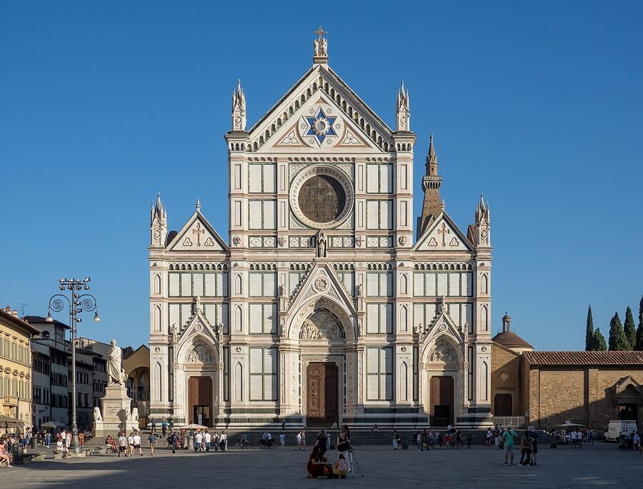 The Basilica of Santa Croce in Florence with its neo-Gothic marble façade