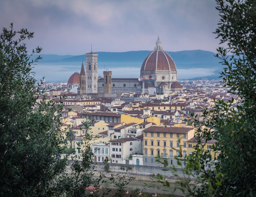 Florence skyline with the red-tiled Duomo, Brunelleschi dome and Giotto's Campanile