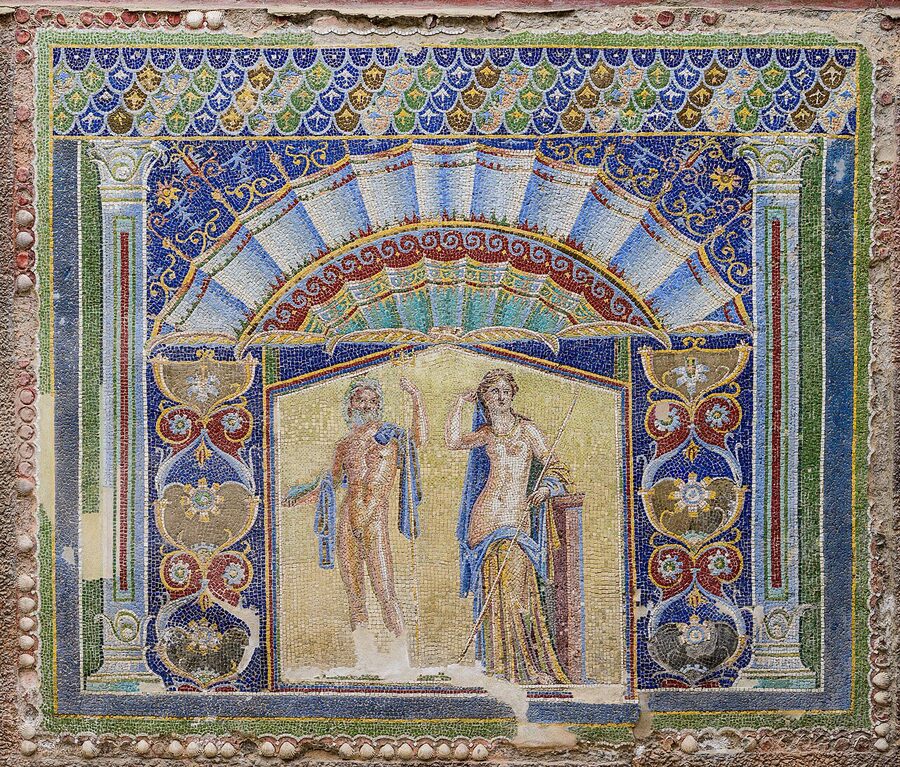 The Mosaic of Neptune and Amphitrite at Herculaneum, c. 50 AD glass mosaic still in situ