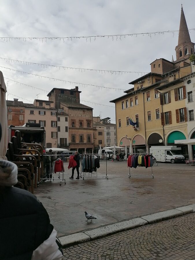 Piazza delle Erbe in Mantova with the Rotonda di San Lorenzo and Palazzo della Ragione