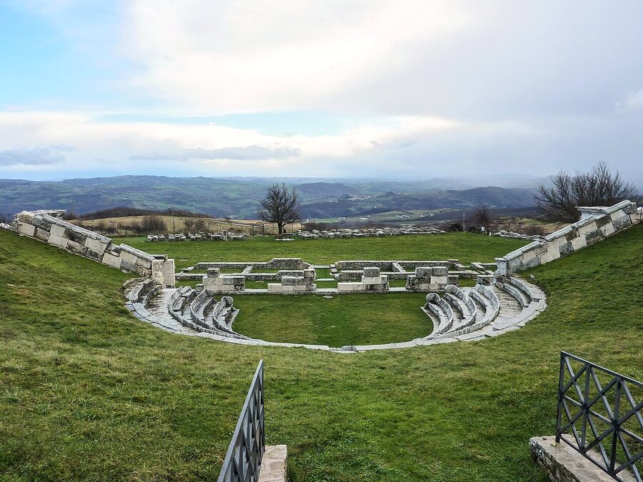 The 2nd-century BC Samnite theatre at Pietrabbondante in Molise, carved into the mountainside with stone seating