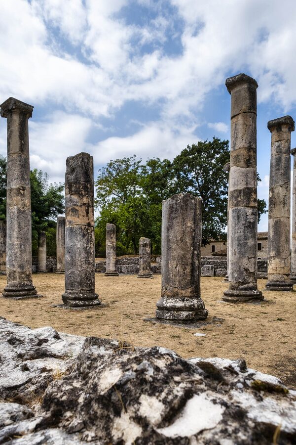 Roman ruins at Saepinum, a preserved Roman town in Molise with intact arches, streets and colonnades