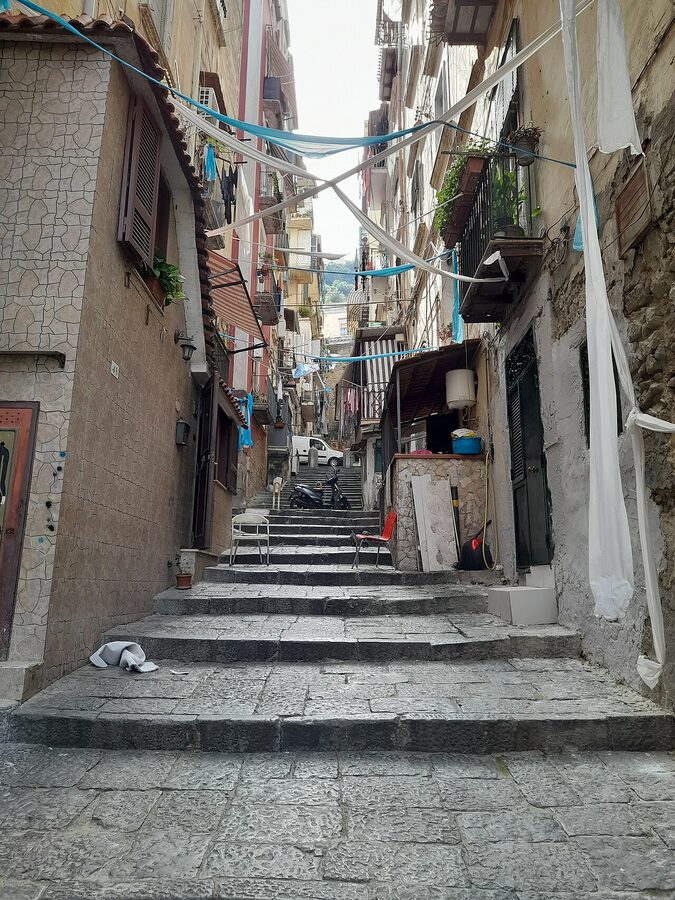 A street in the Quartieri Spagnoli, the dense central neighbourhood of Naples