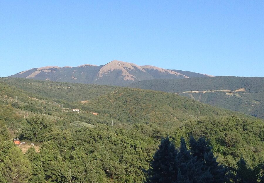 Monte Pennino seen from Nocera Umbra, the 1571-metre peak closing the Topino valley