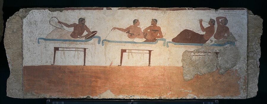 The south wall of the Tomb of the Diver — a Greek symposium scene