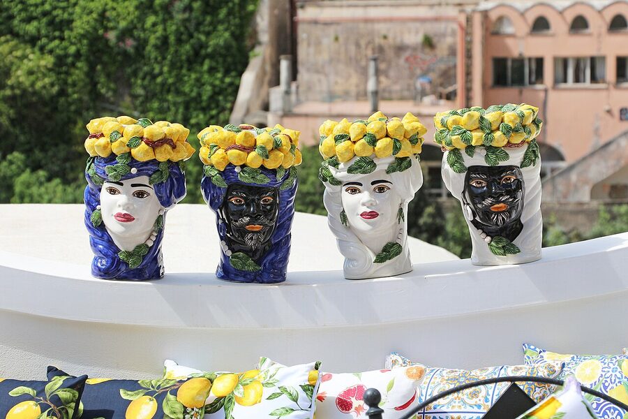 Positano coastline with Li Galli islets visible offshore