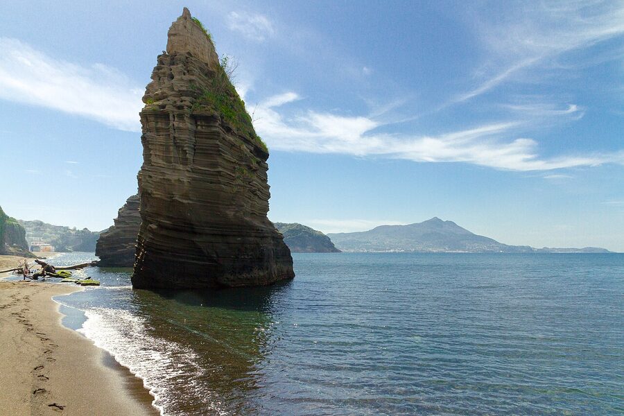 The Faraglioni di Ciraccio sea stacks off the western coast of Procida