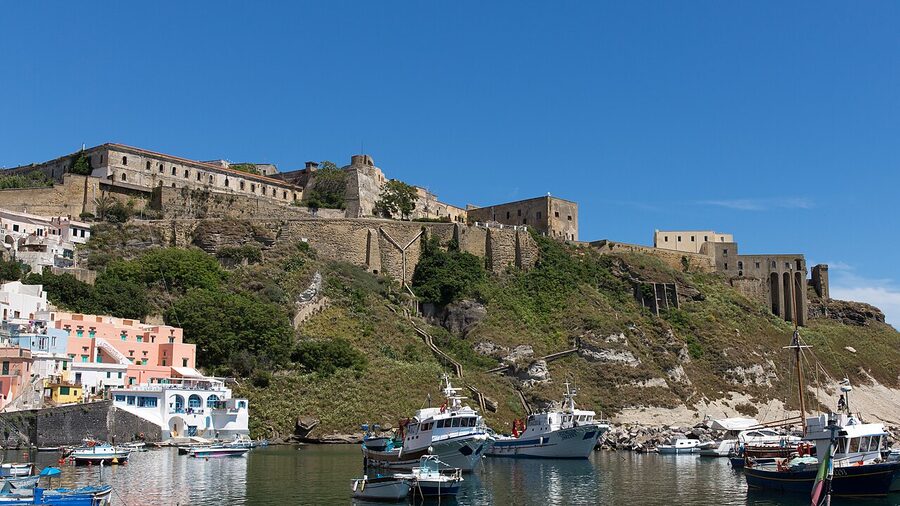 Terra Murata viewed from the Marina Corricella fishing harbour below