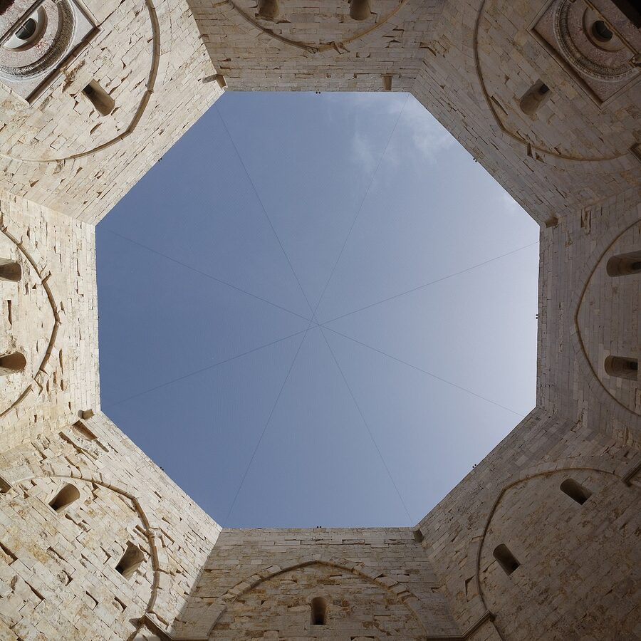 Castel del Monte in Puglia, the octagonal 13th century castle of Frederick II, rising from a hilltop