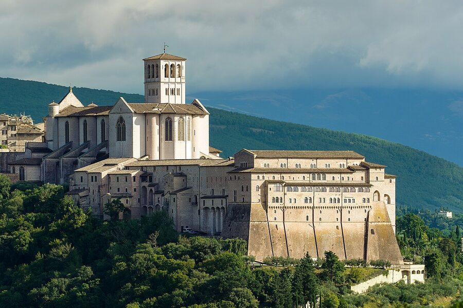 The Basilica of San Francesco d'Assisi seen from the northwest