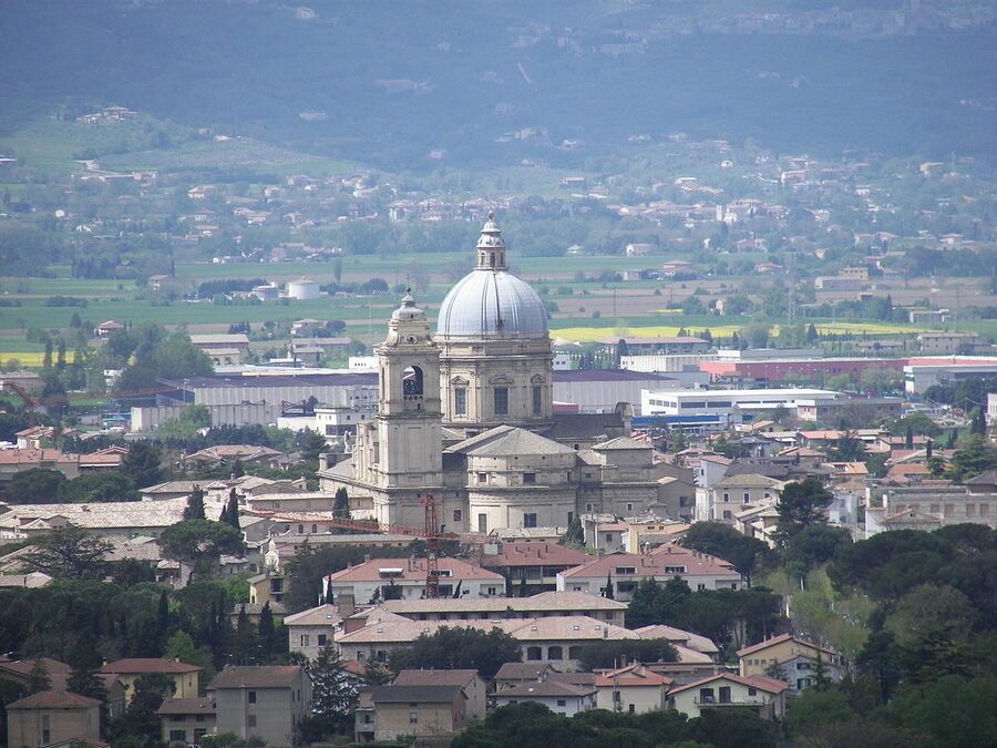 The Basilica of Santa Maria degli Angeli, which encloses the small Porziuncola chapel
