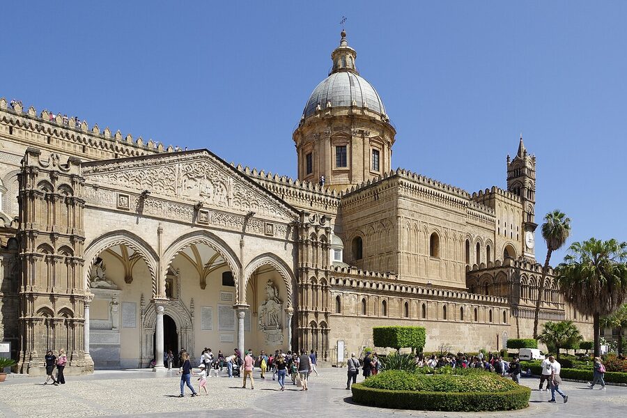 The Cathedral of Palermo with its Arab-Norman architecture and crenellated walls
