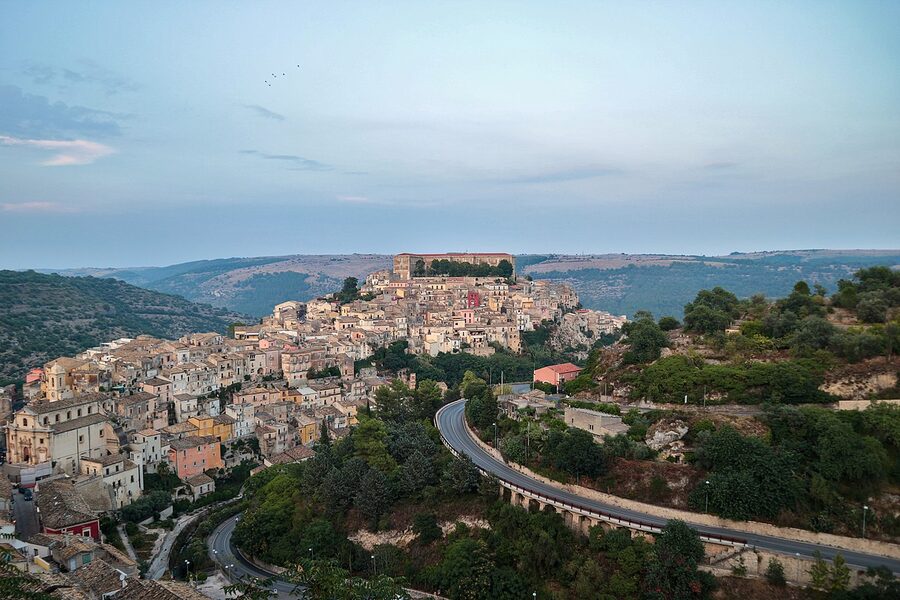 Ragusa Ibla at twilight, Val di Noto late baroque architecture
