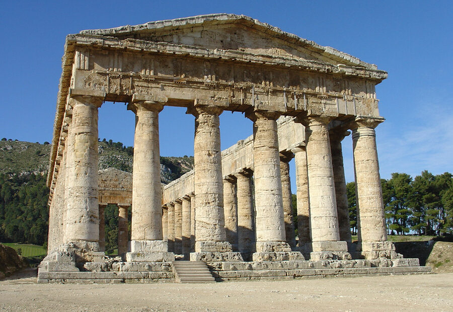 The unfinished Doric temple at Segesta, built by the Elymians around 420 BC