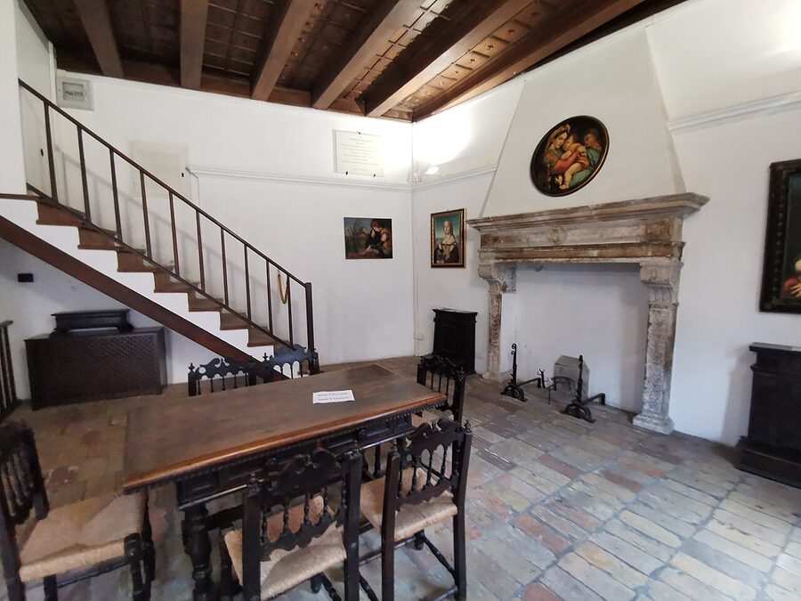 The birthplace of Raphael on Via Raffaello in Urbino, a sandstone medieval house